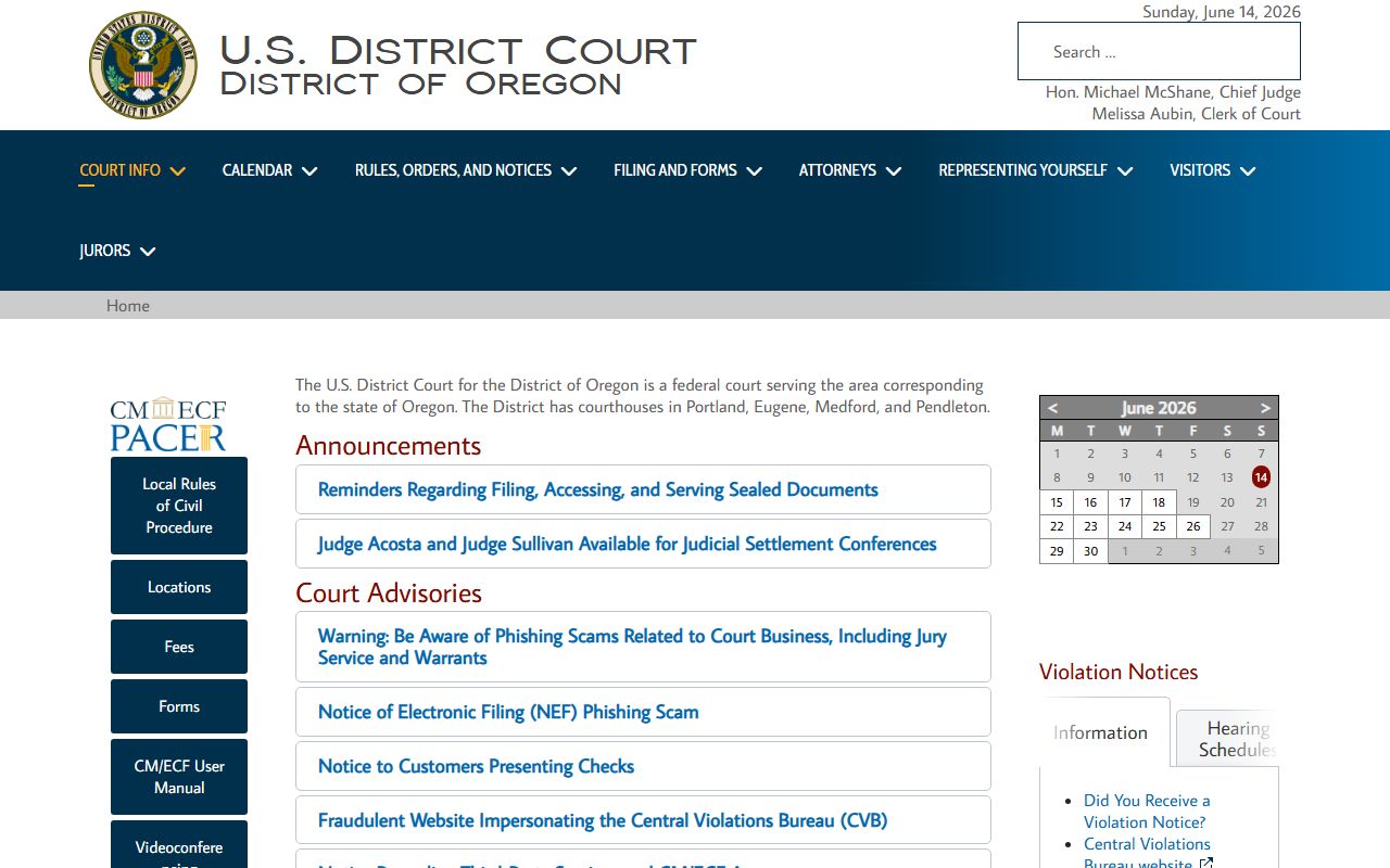 Wasco County Circuit Court federal district court distinction