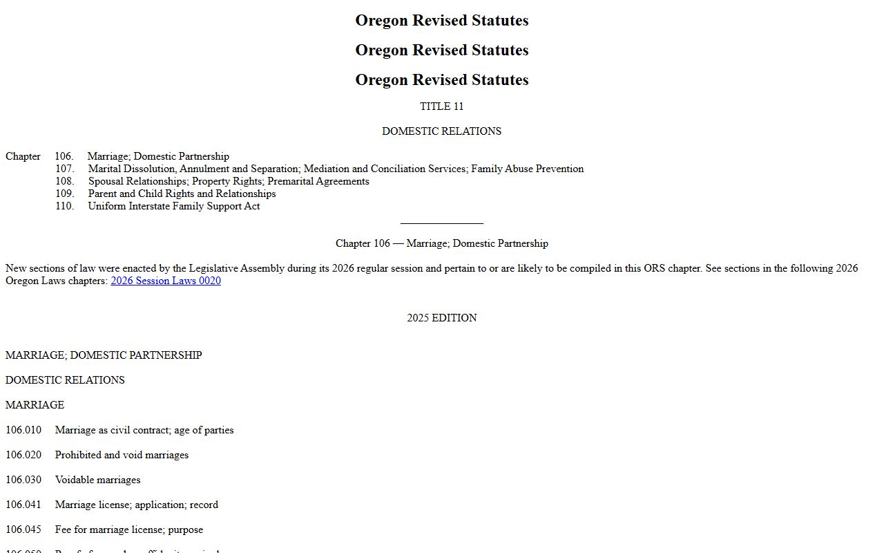 Wasco County Trial Court Administrator records ORS marriage provisions