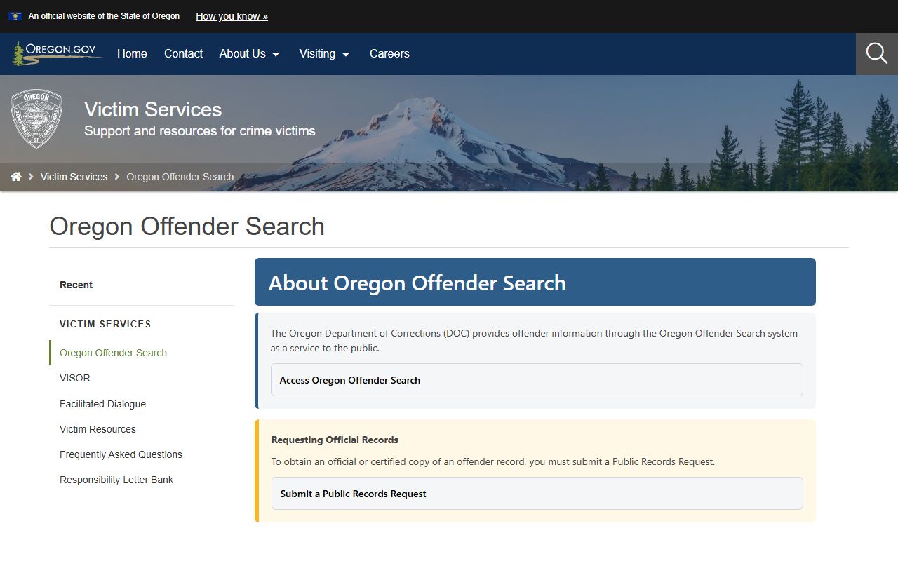 Wasco County County Clerk page manifest image showing Oregon DOC offender search guidance