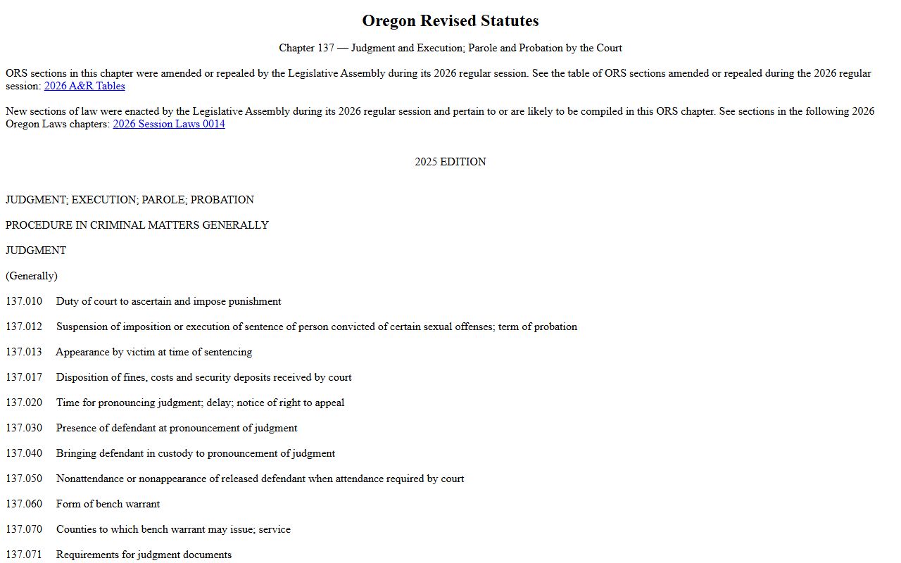Wasco County arrest records ORS Chapter 137 set-aside and sentencing provisions