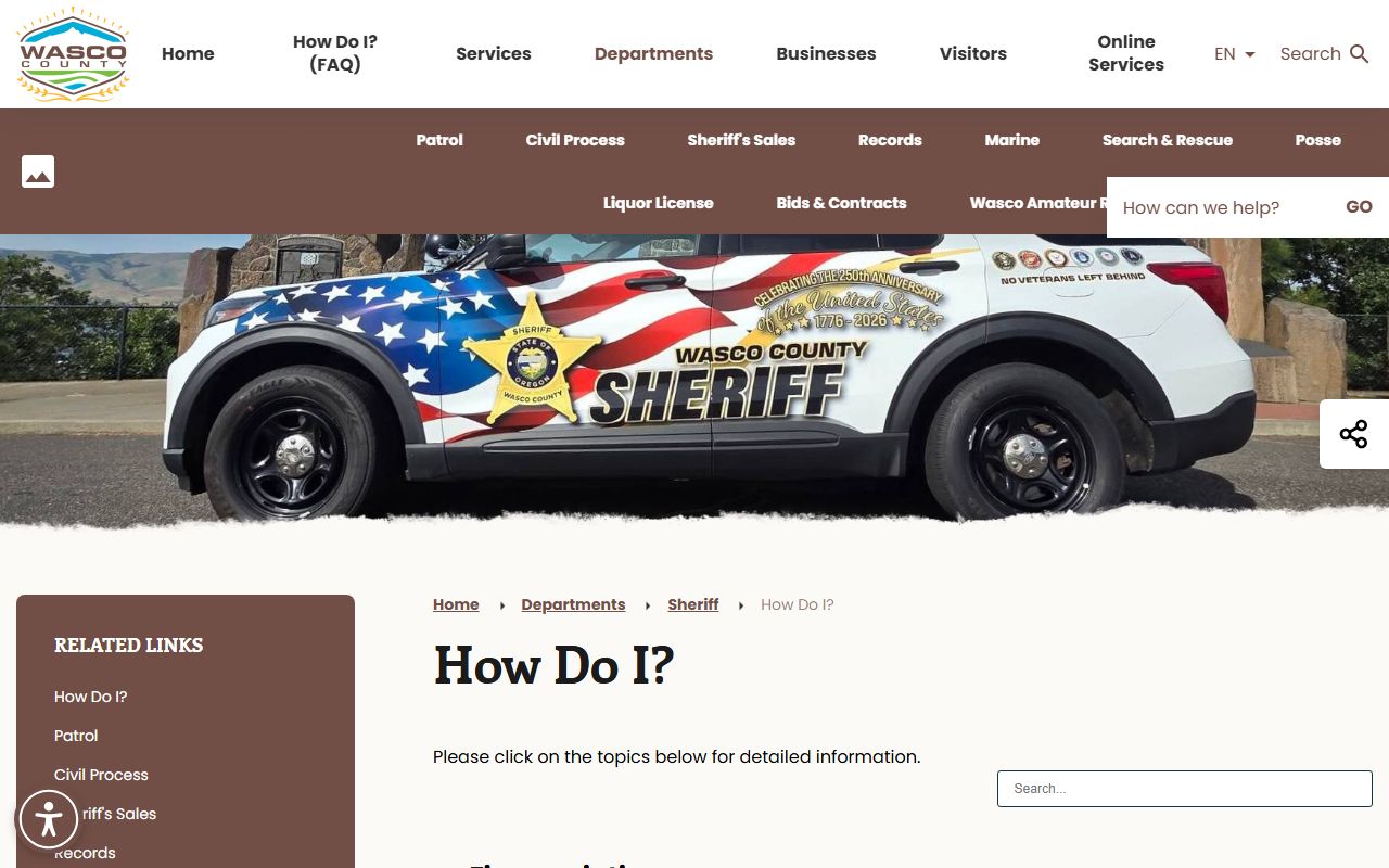 Wasco County arrest records sheriff records request instructions