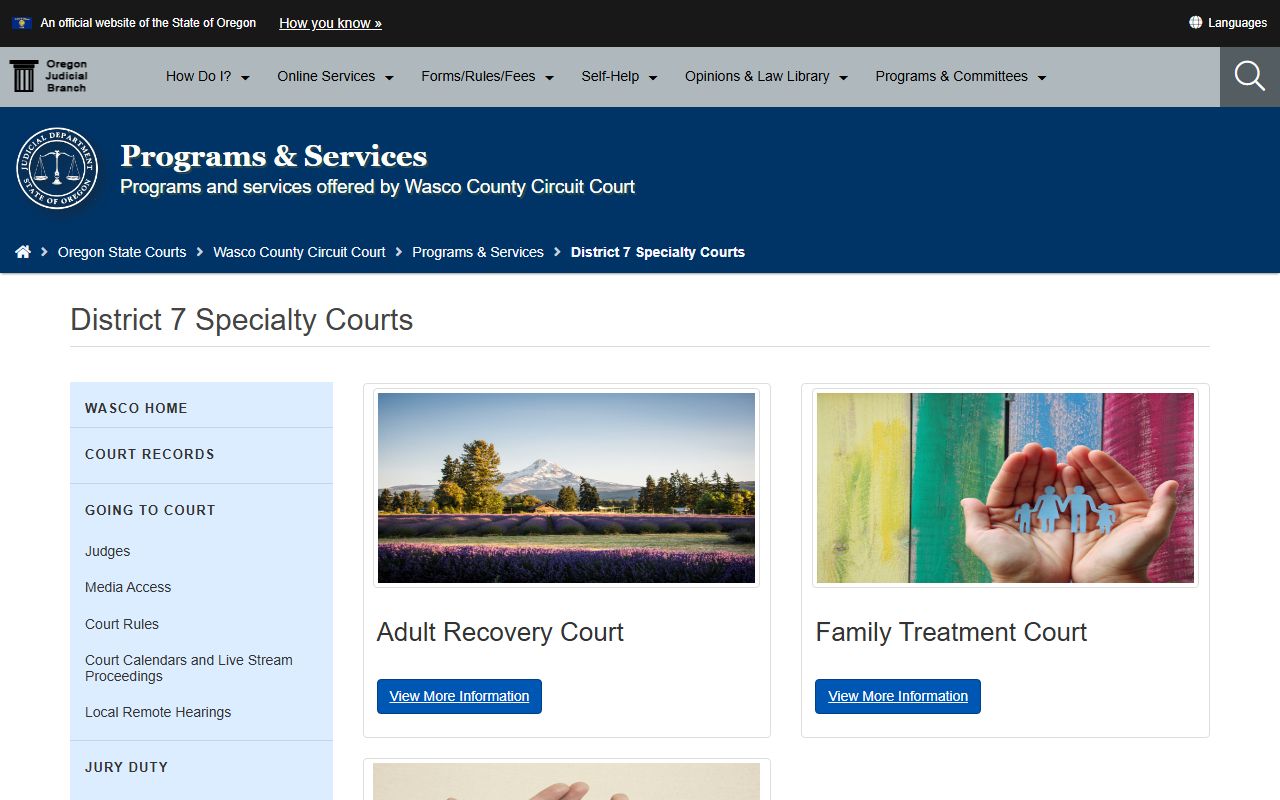 Wasco County court dockets District 7 specialty courts source