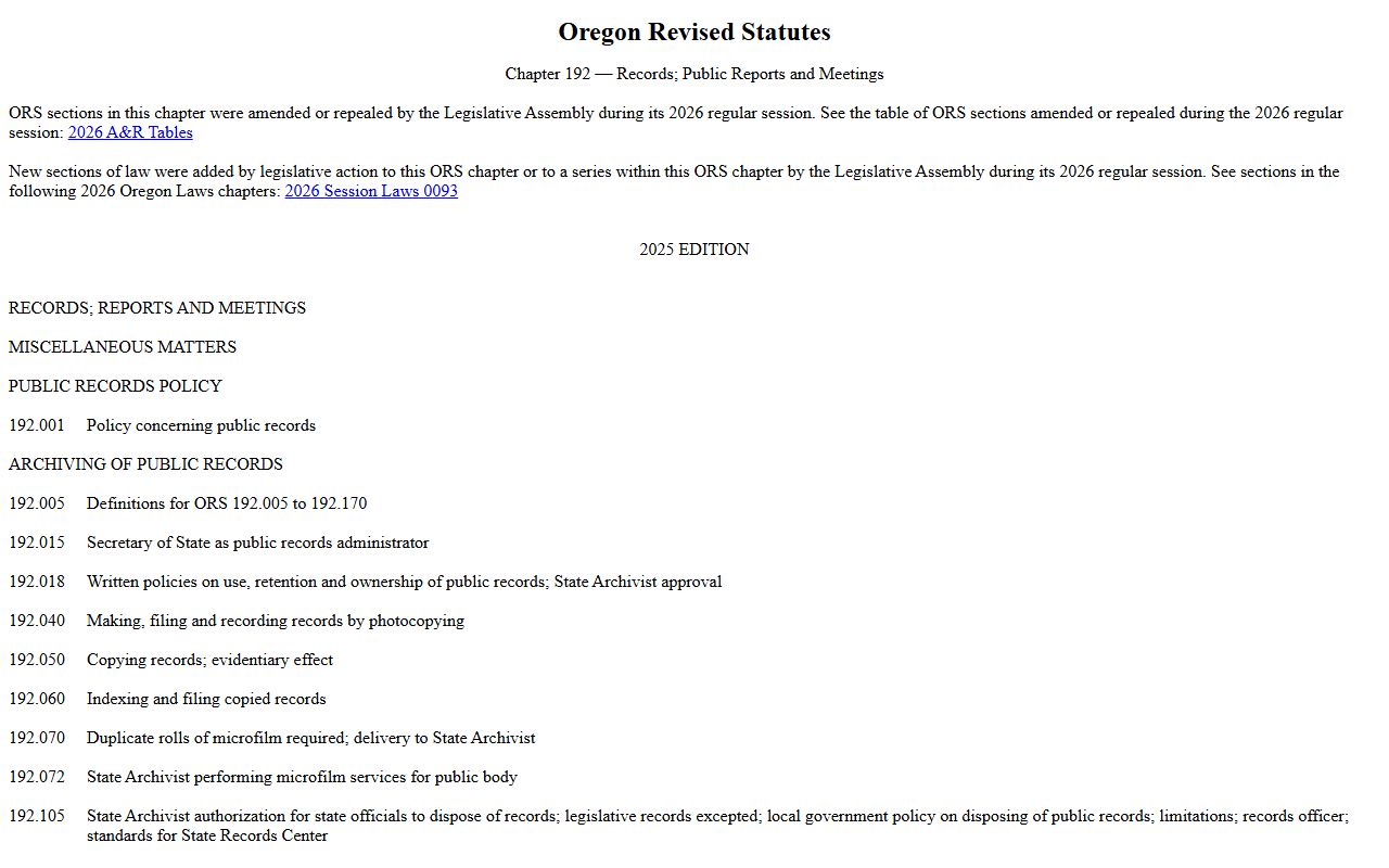 Wasco County court records ORS Chapter 192 public record law
