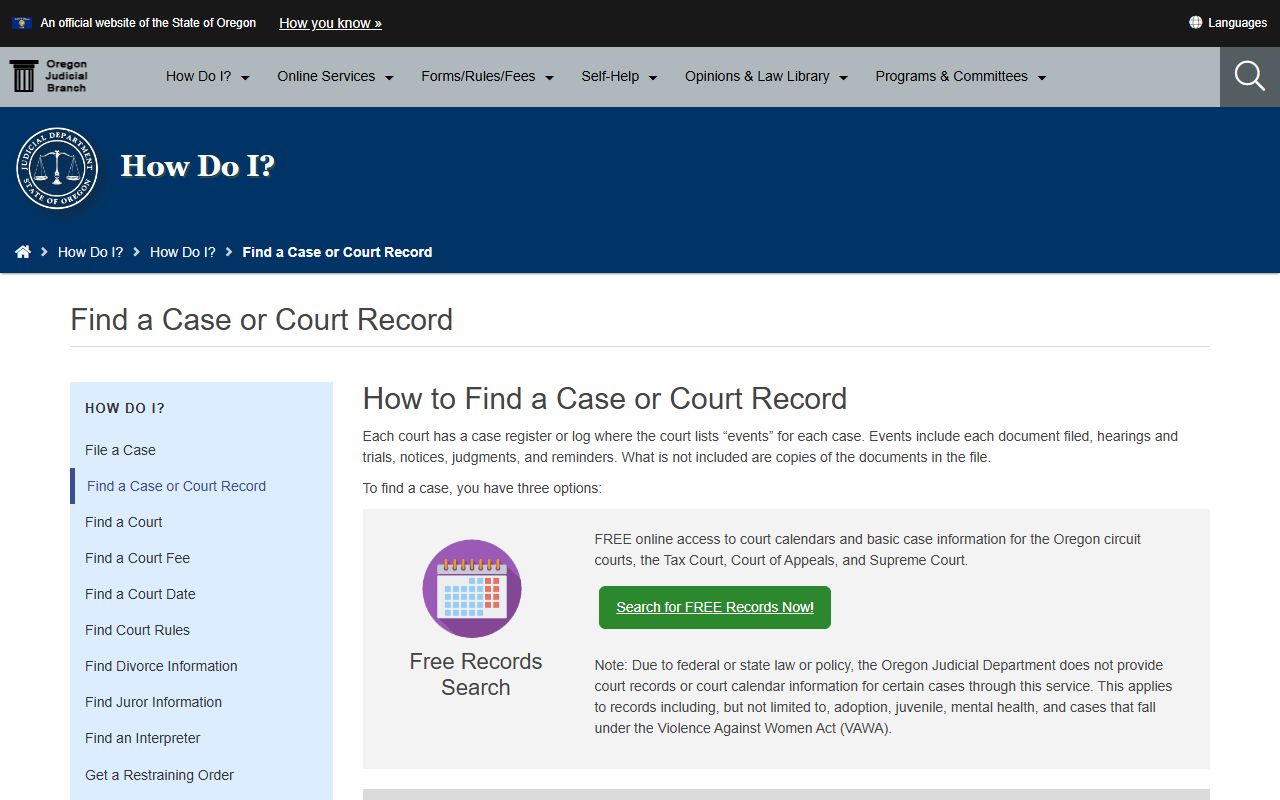 Wasco County court records OJD find a case page