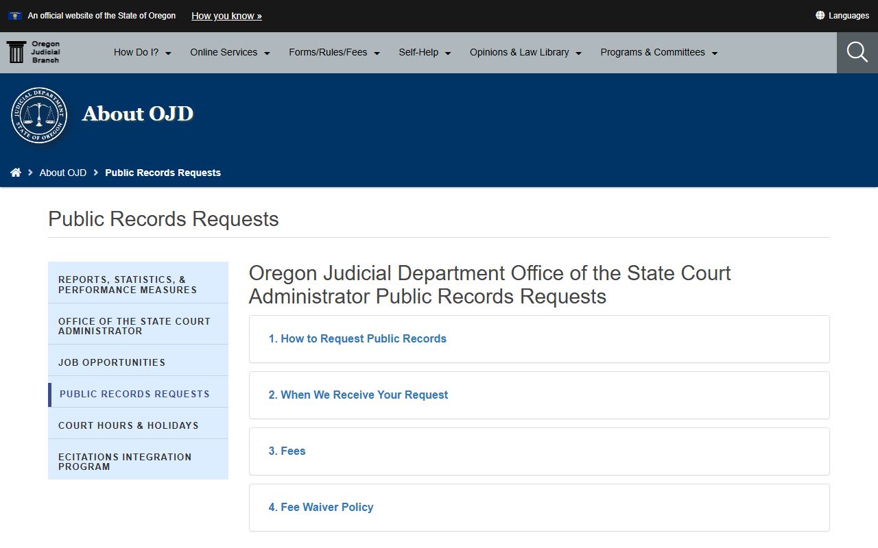 Wasco County court records OJD public records request guidance