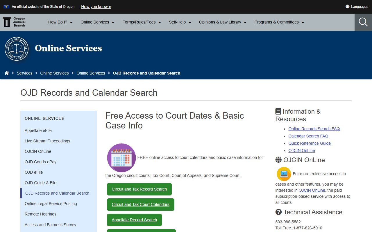 Wasco County court records OJD records and calendar search