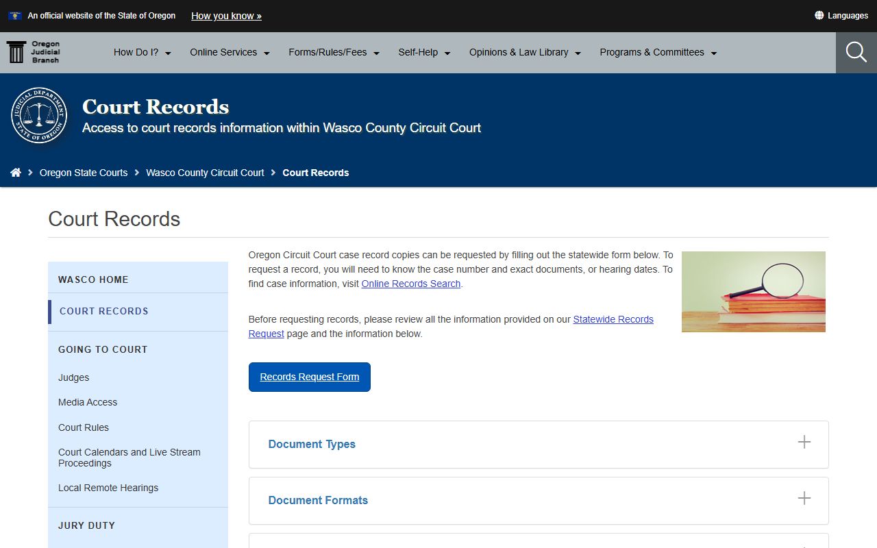 Wasco County court records Circuit Court copy fees
