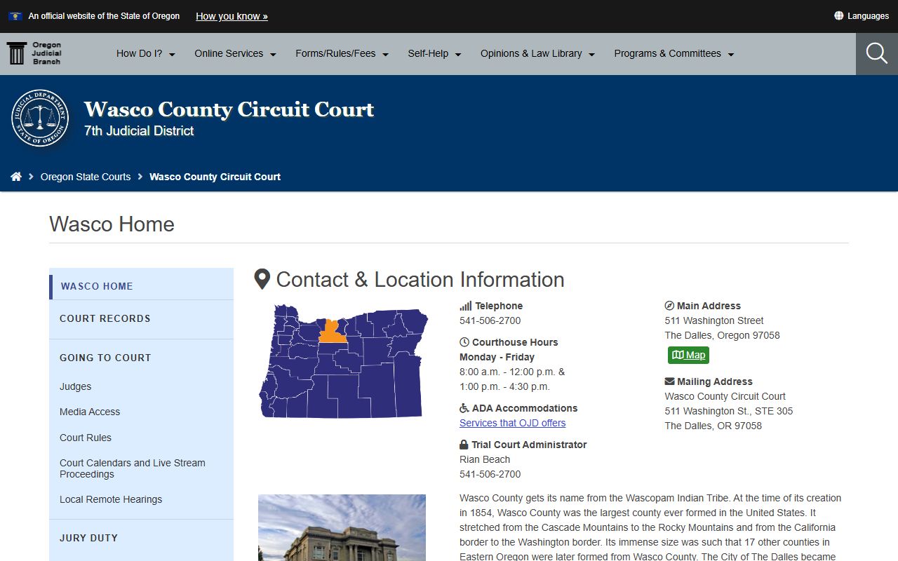 Wasco County court records Circuit Court home page