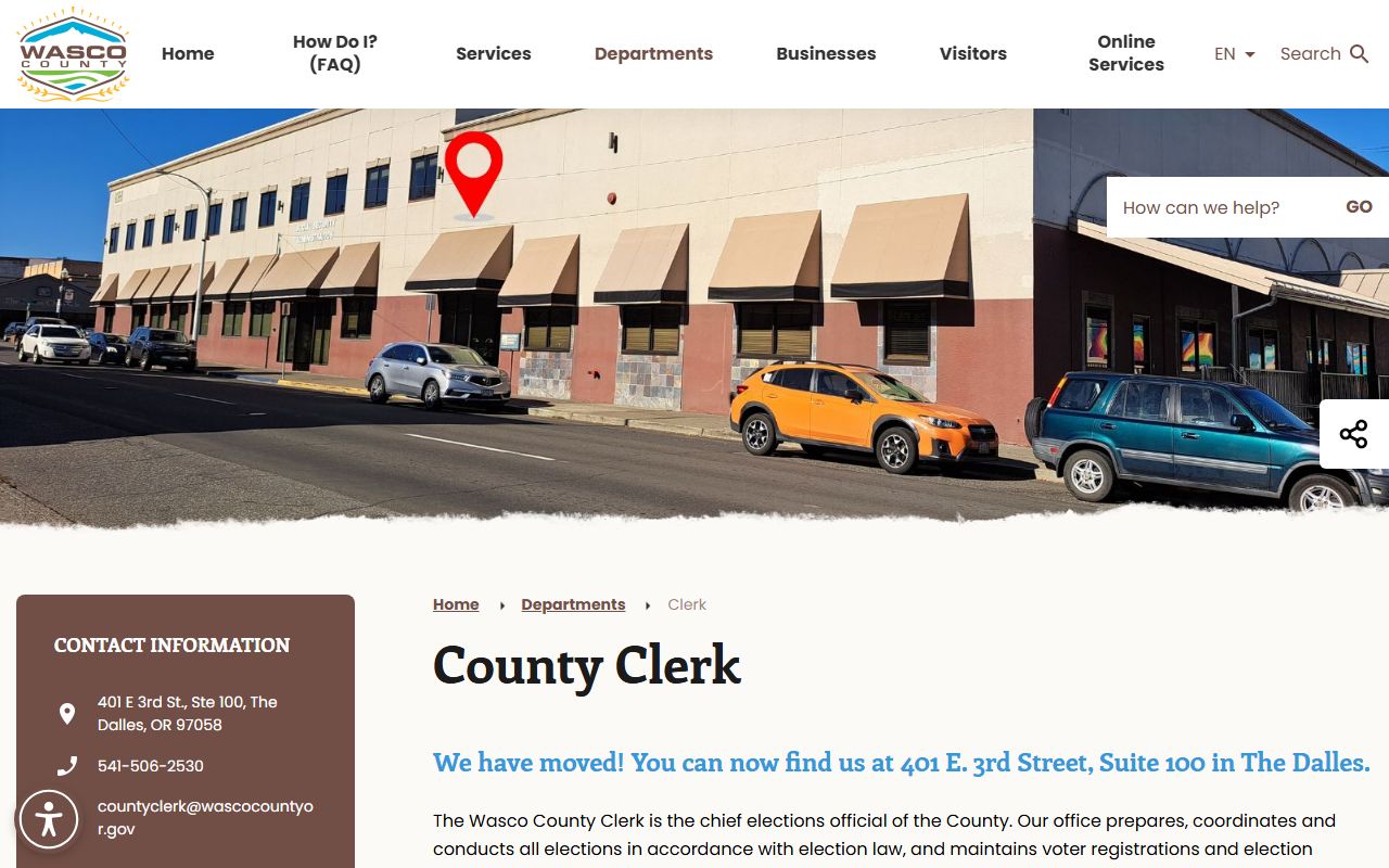 Wasco County court records County Clerk office page