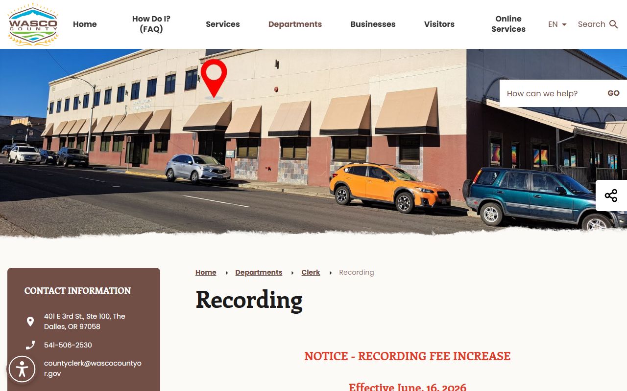 Wasco County marriage records and County Clerk recording