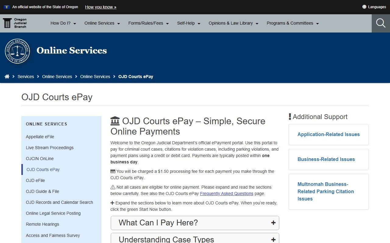 Wasco County traffic court records OJD ePay citation search