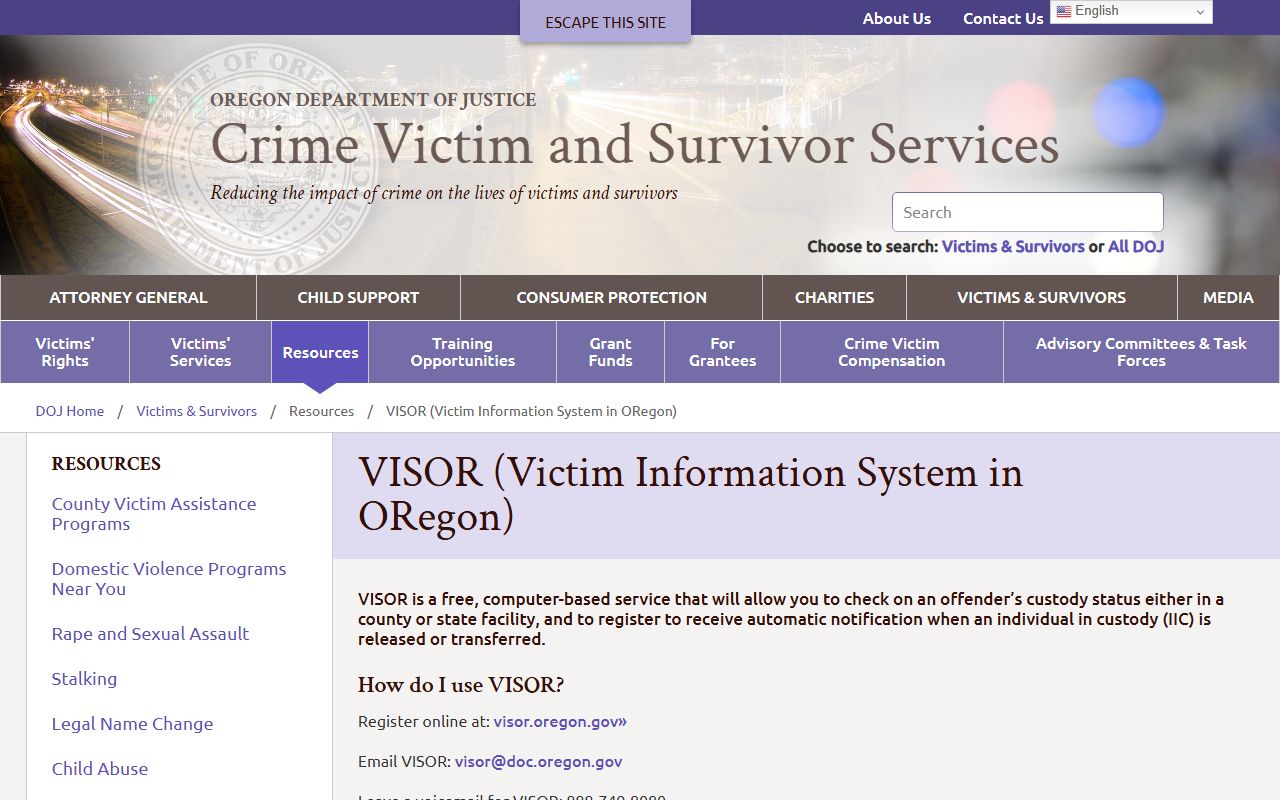 Wasco County warrant records and Oregon DOJ VISOR VINE notification